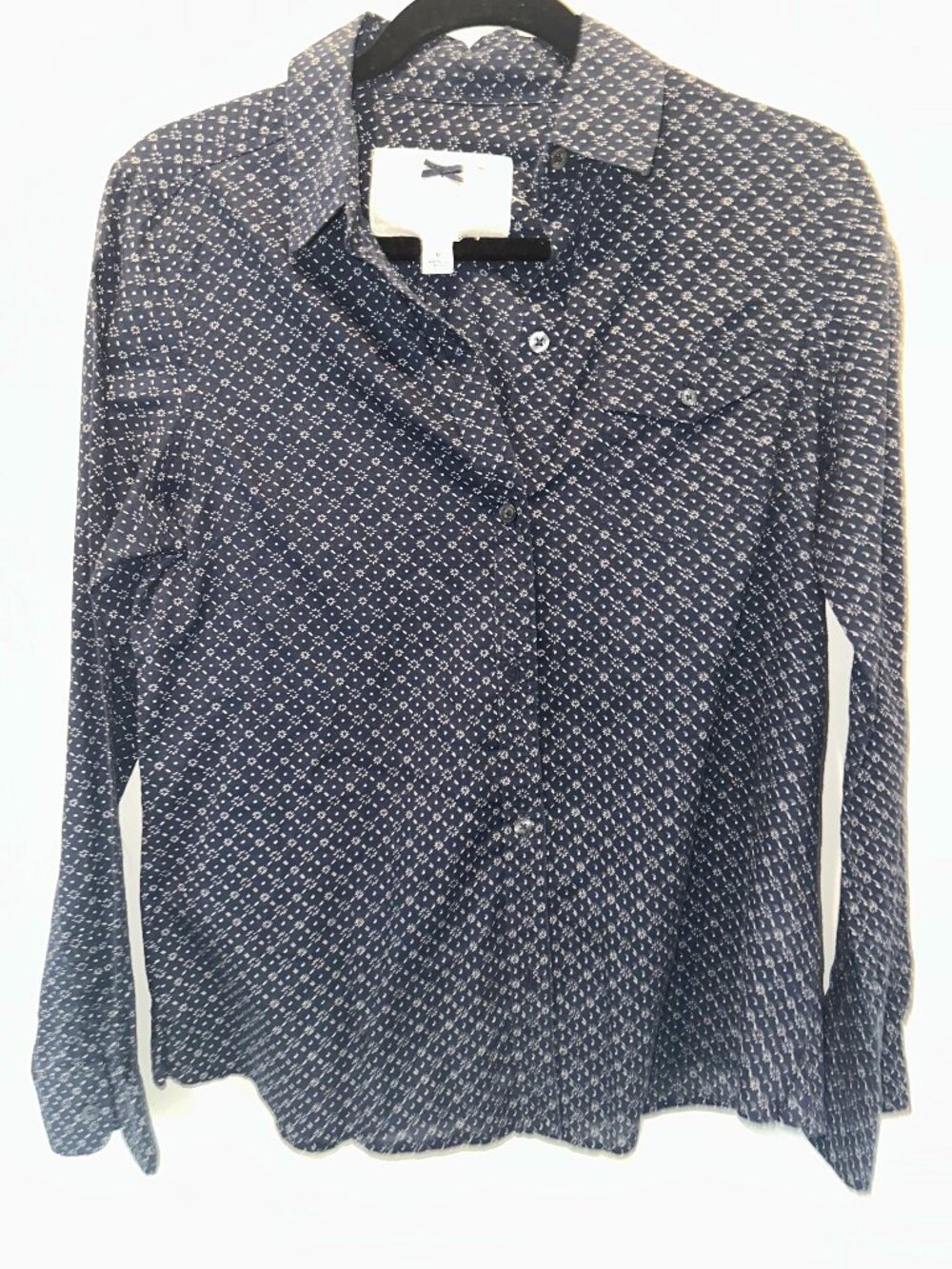Banana Republic Women's Blue Printed Long Sleeve Button-Down Shirt